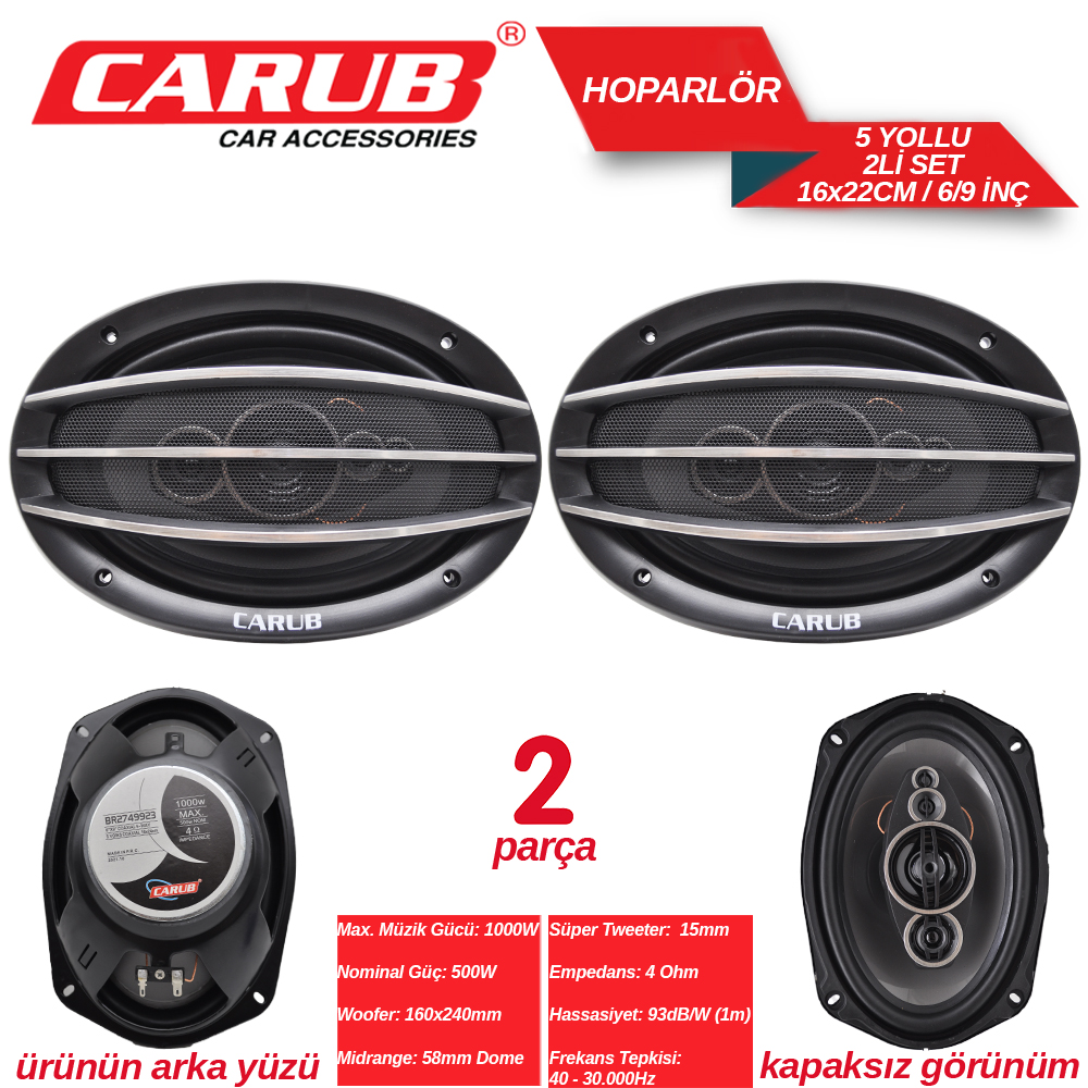 CARUB 6x9 inch Oval Kapaklı Hoparlör 16X22cm | Burak Otomotiv